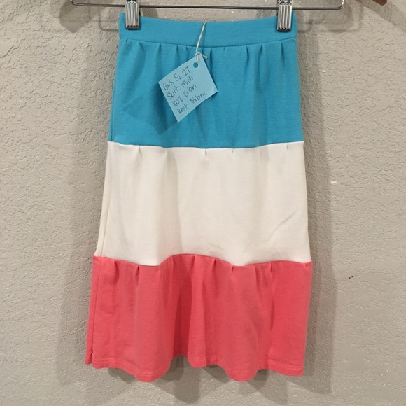 Skirt Girl 2T 100% Cotton Colorful Colorblock Tiered Midi Skirt Mom & Pop’s Kids - Picture 1 of 8